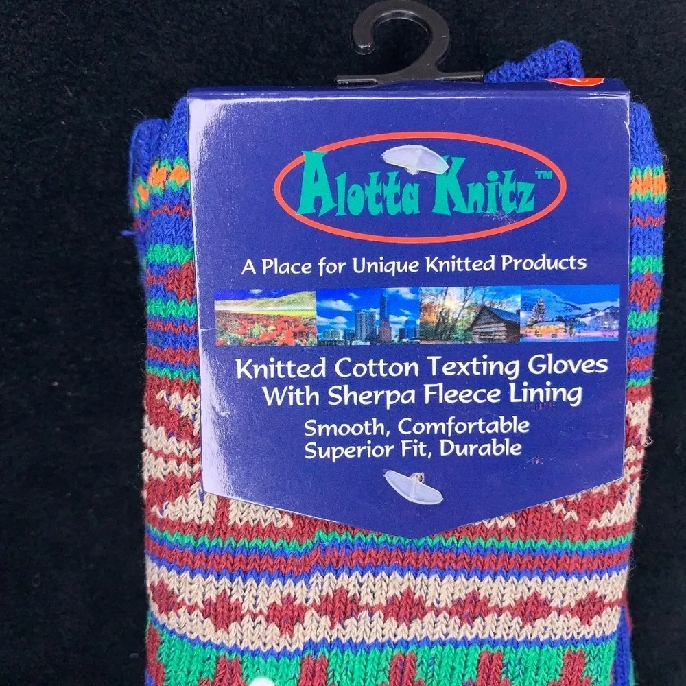 New Alotta Knits Knitted Texting Gloves Faux Sherpa Cozy Colorful Print